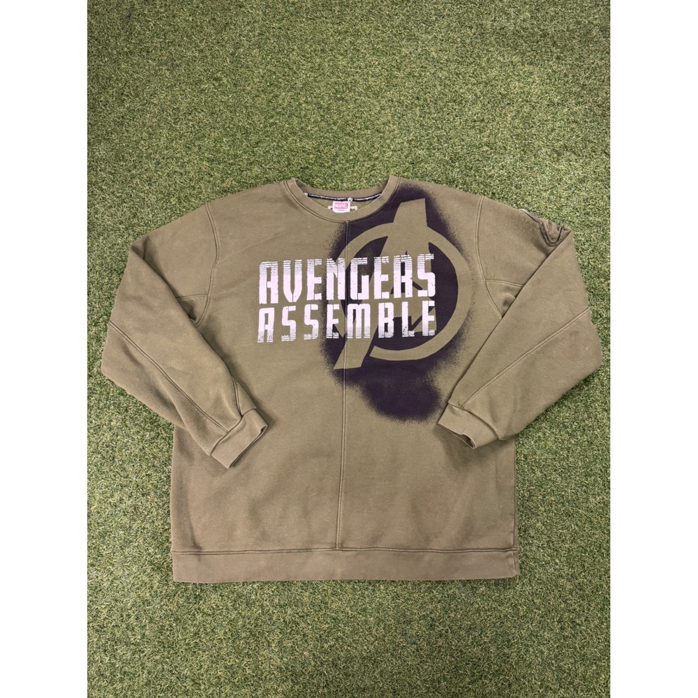 Marvel Avengers Assemble Sweatshirt Mens Large Olive Green Graphic Pullover‎ L